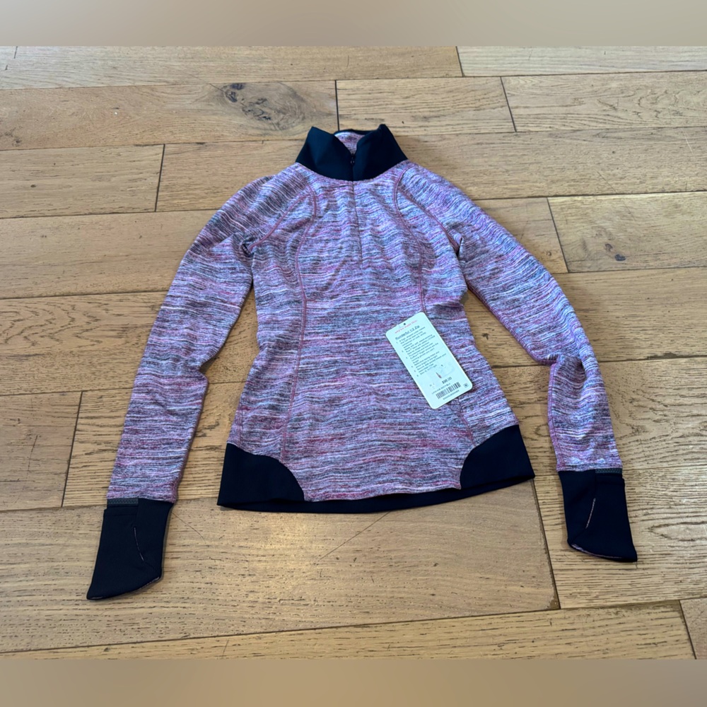 Lululemon Runderful 1/2 Zip Space Dye Pink Black Running Top Size 2 LW3MA3S (915